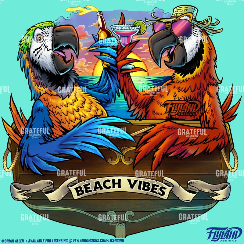 Parrots Drinking at Sunset