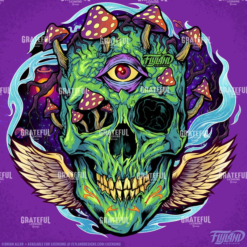 Winged Mushroom Skull Full Color