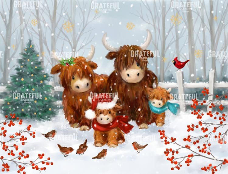 Christmas Highland Cow Family