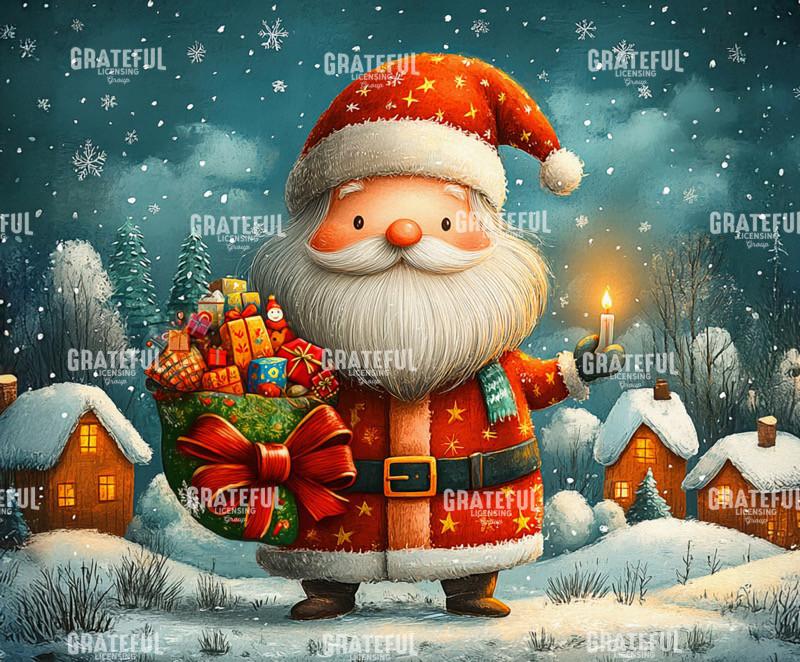 Santa with a Candle and Gifts