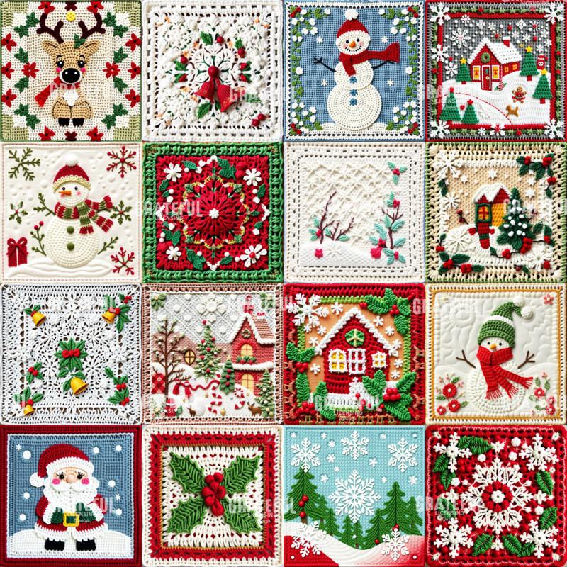 Christmas Crochet Nine Patch Quilt Pattern