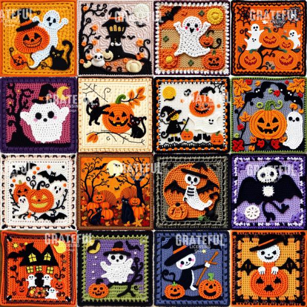 Halloween Crochet Nine Patch Quilt Pattern