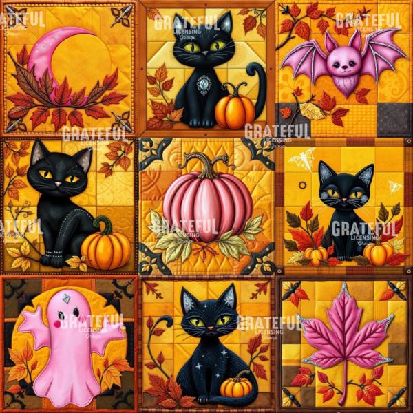 Halloween Cats Nine Patch Quilt Block