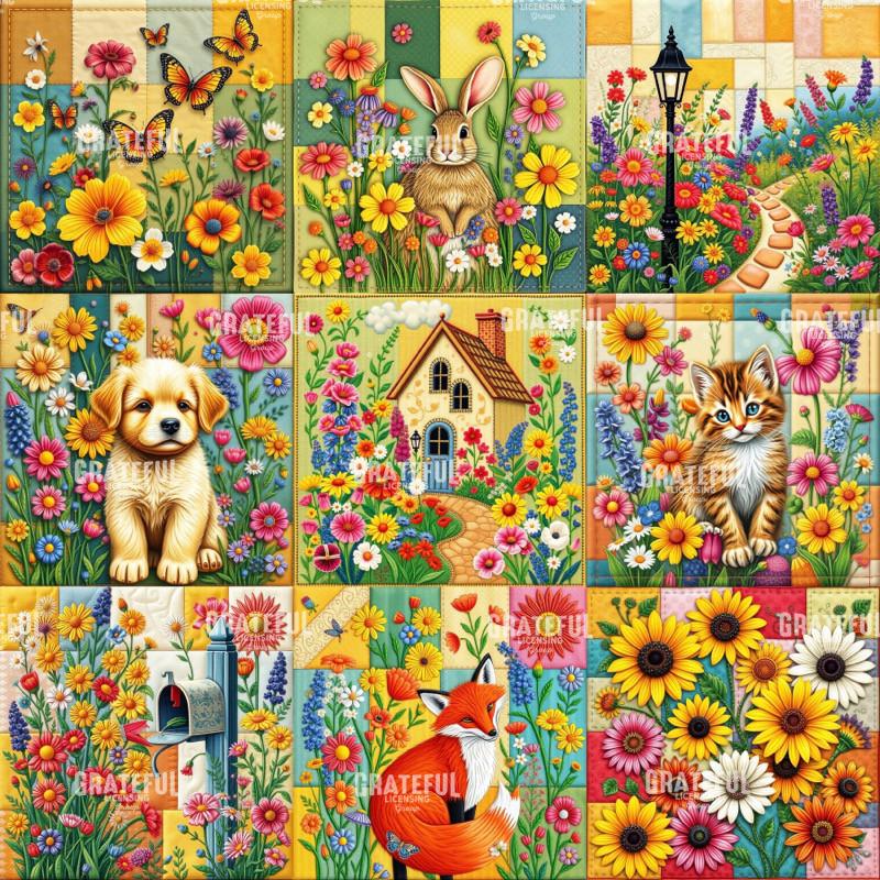 Cottage Garden Nine Patch Quilt Block