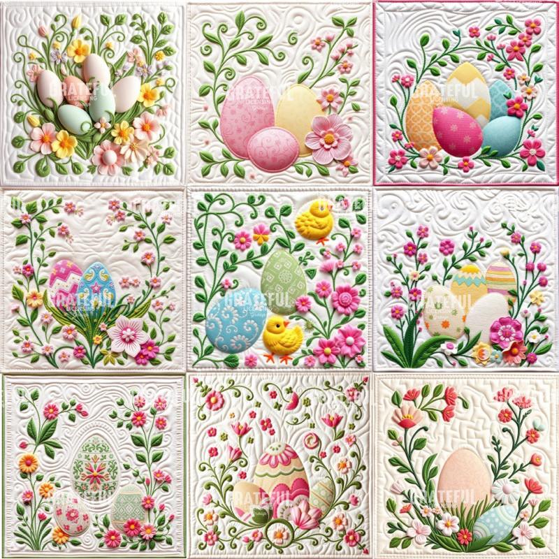 Easter Eggs Nine Patch Quilt Block