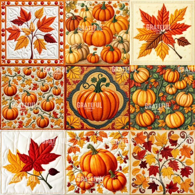 Autumn Pumpkins Nine Patch Quilt Pattern