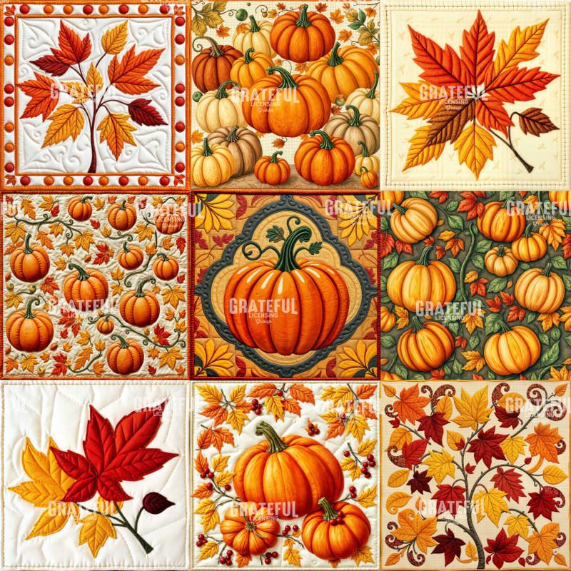 Autumn Pumpkins Nine Patch Quilt Pattern
