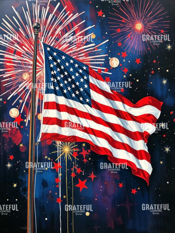American Flag with Fireworks