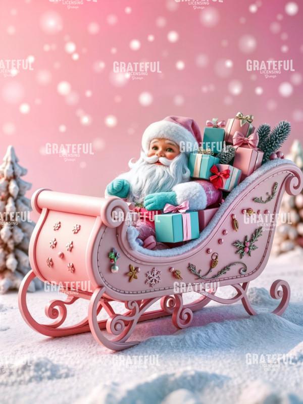 Pastel Pink Santa in Sleigh