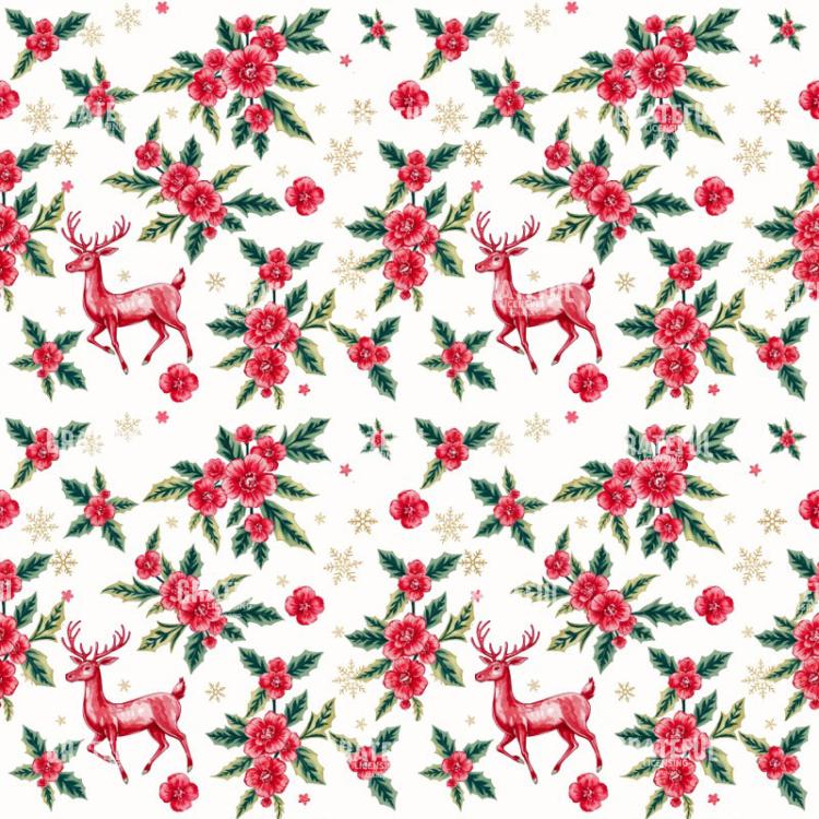 Pink Roses and Reindeer Christmas Pattern