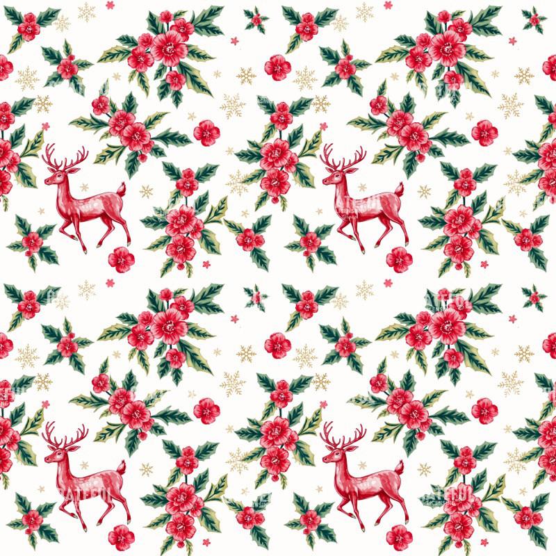 Pink Roses and Reindeer Christmas Pattern