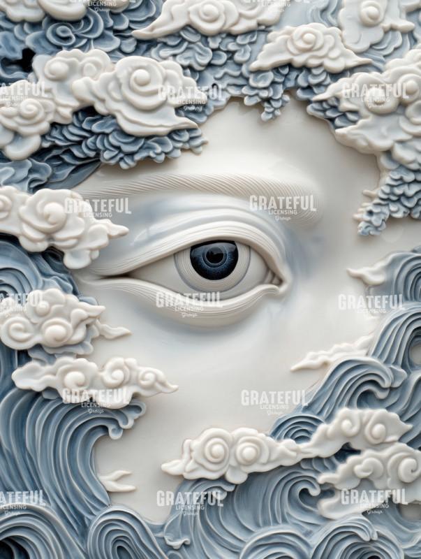 Curious Eye in Porcelain Clouds