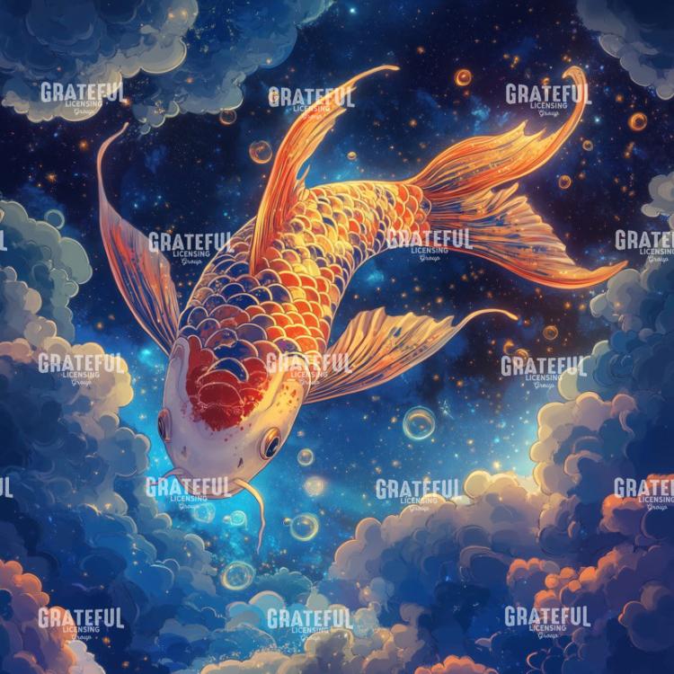 Cloudy Koi Fish with Bubbles
