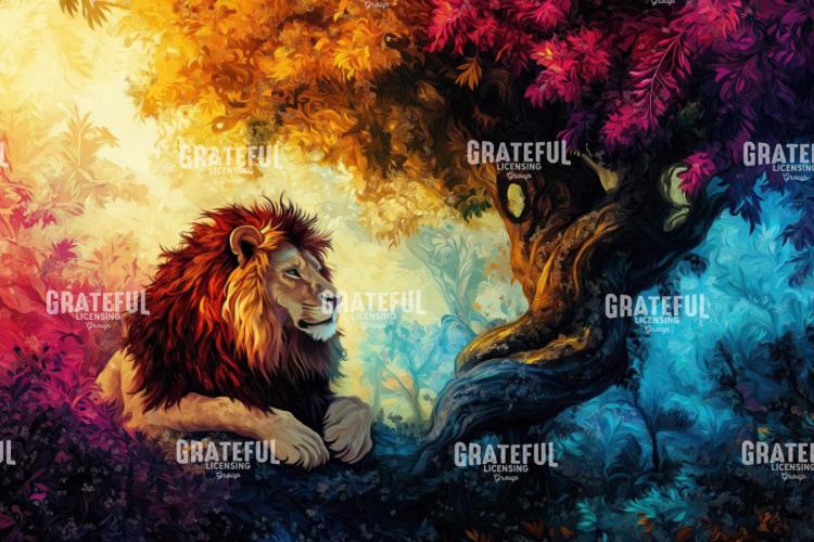 Lion Under a Jungle Tree