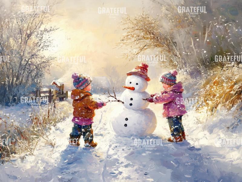 Building a Snowman in Morning Light