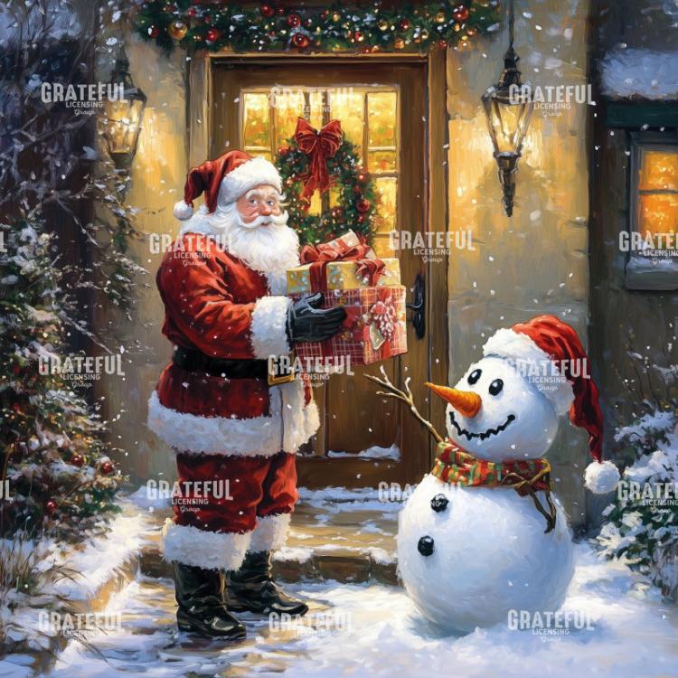 Santa with Gifts for a Snowman