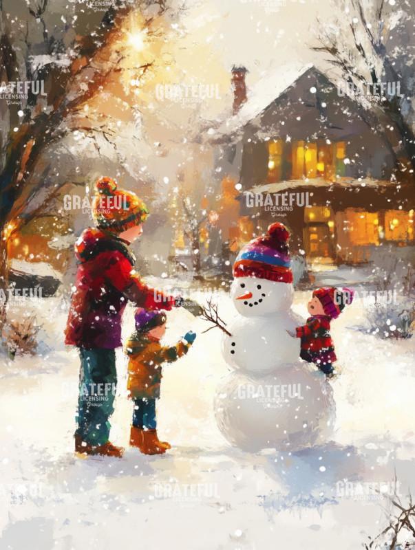 Classic Snowman with Children