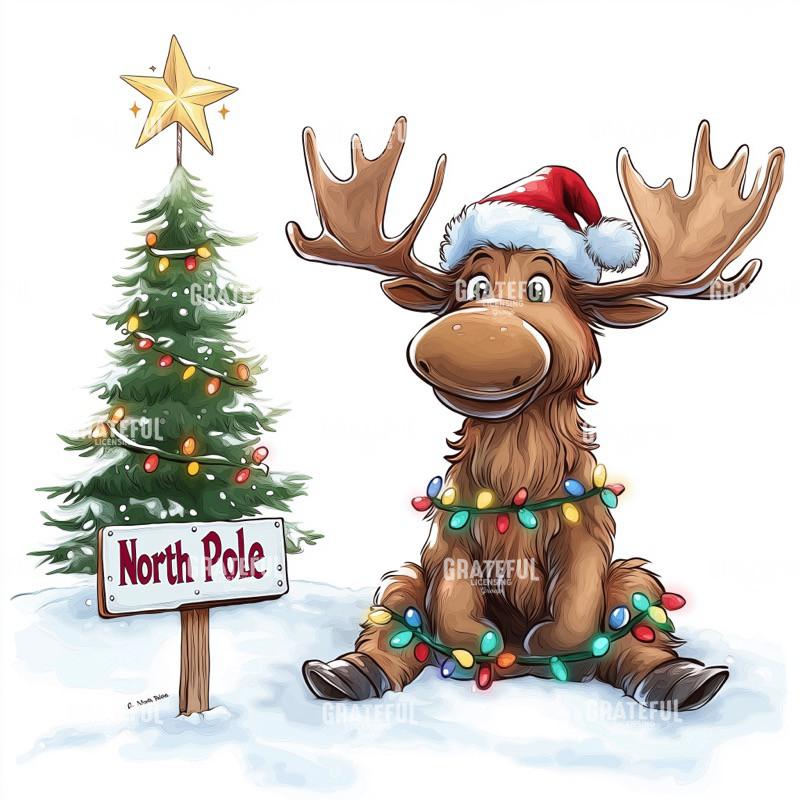 Reindeer with Lights and North Pole Sign (2)