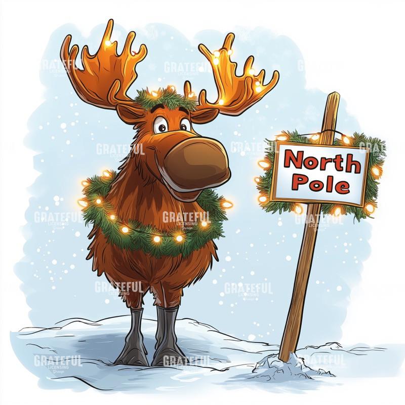 Reindeer with Lights and North Pole Sign 3