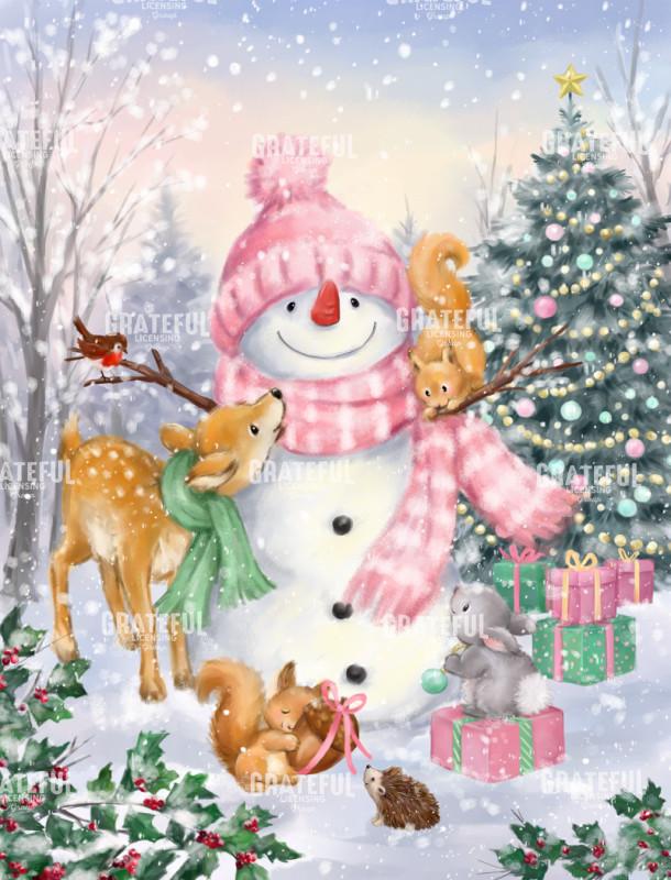 Pink Snowman and Forest Friends