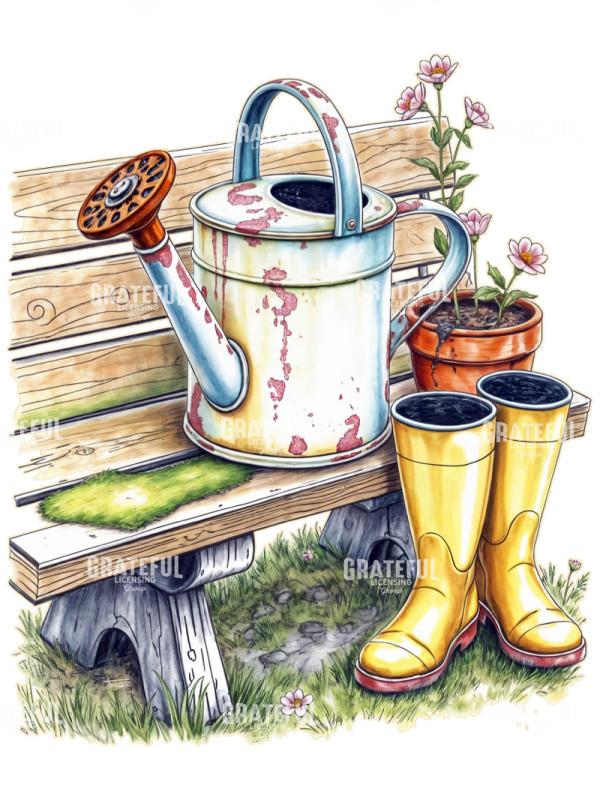 Spring Watering Can and Rainboots