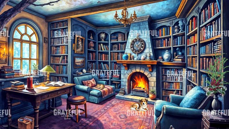 Cozy Library With Pets