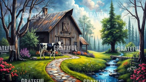 Holstein Cow and Barn