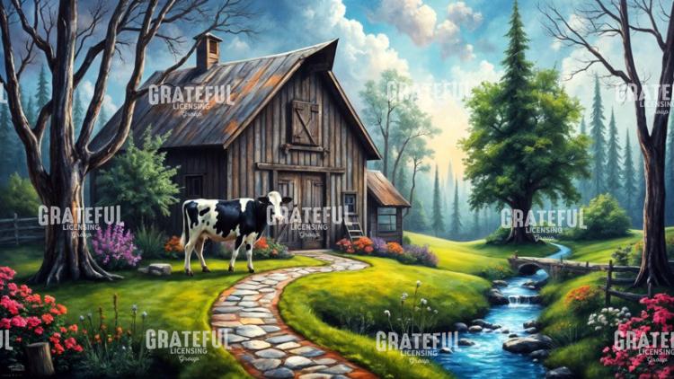 Holstein Cow and Barn