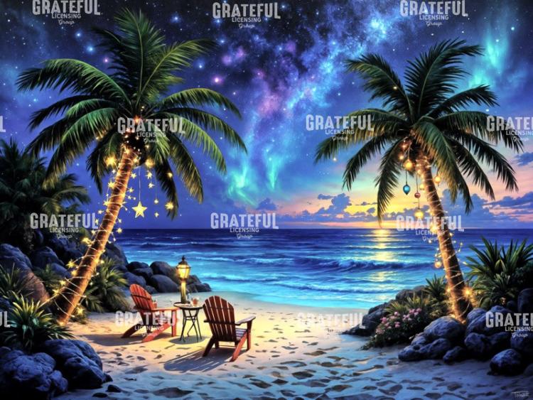 Christmas Palm Trees Galaxy Sunset