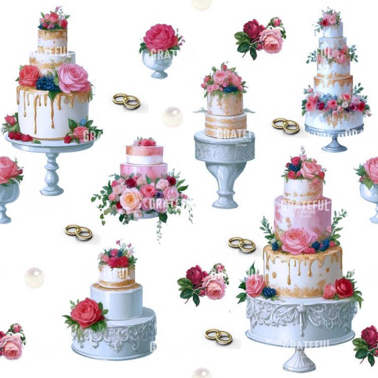 Vintage Wedding Cakes and Gold Rings Pattern