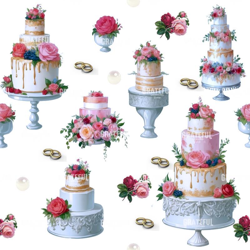 Vintage Wedding Cakes and Gold Rings Pattern