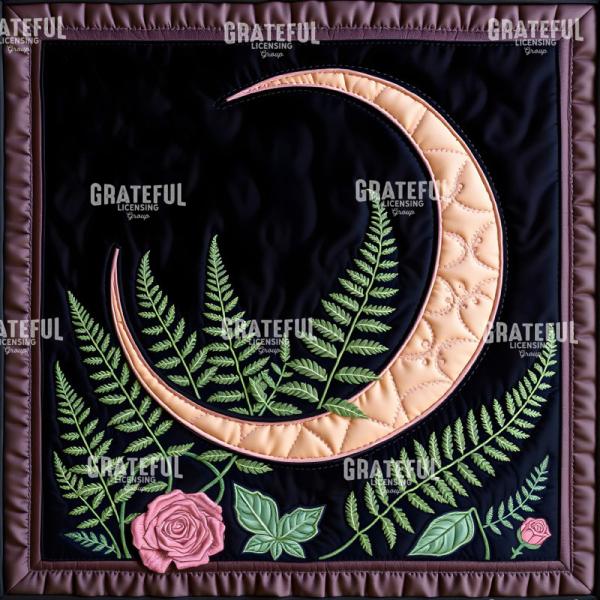 Fantasy Forest Creatures Quilt Block CRESCENT MOON