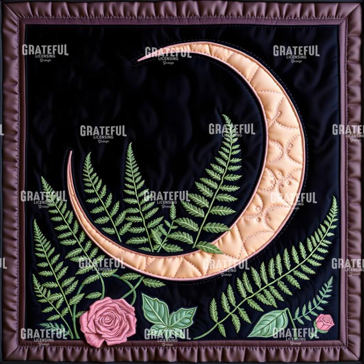 Fantasy Forest Creatures Quilt Block CRESCENT MOON