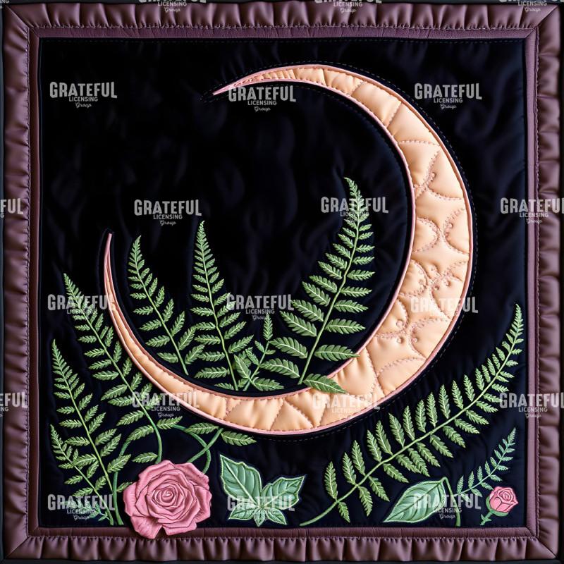 Fantasy Forest Creatures Quilt Block CRESCENT MOON