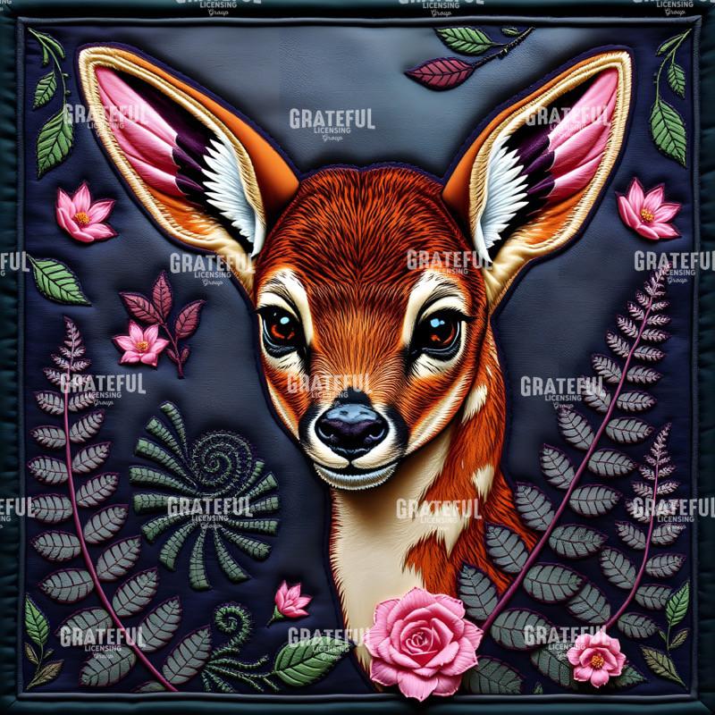Fantasy Forest Creatures Quilt Block FAWN