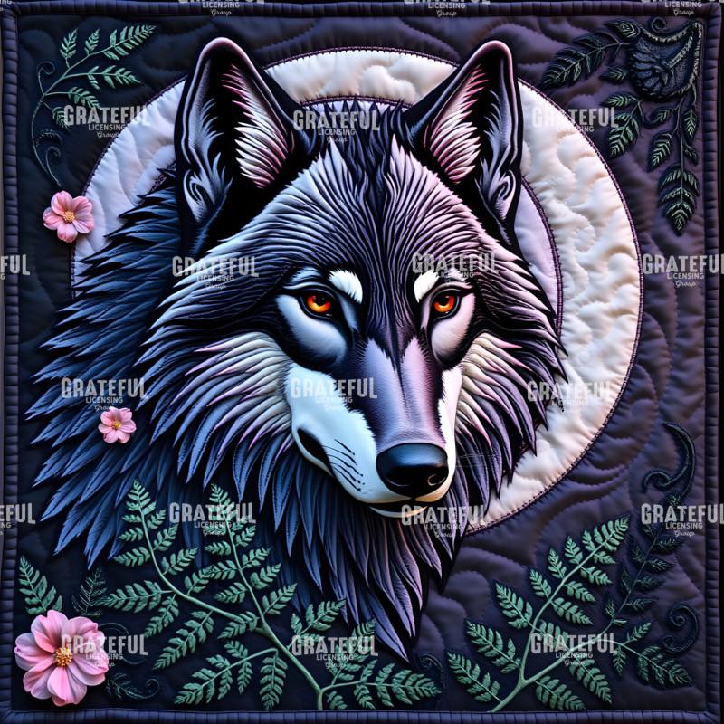 Fantasy Forest Creatures Quilt Block WOLF