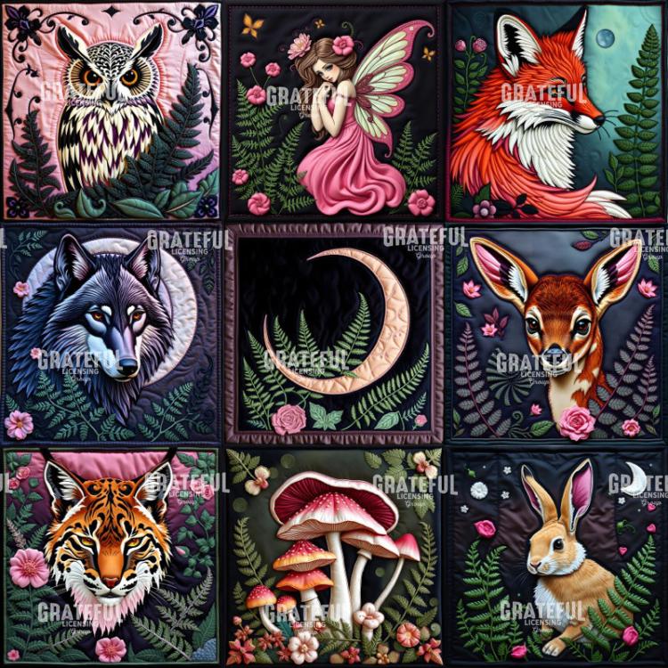 Fantasy Forest Creatures Quilt Block
