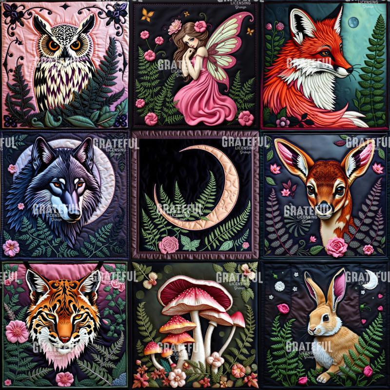 Fantasy Forest Creatures Quilt Block