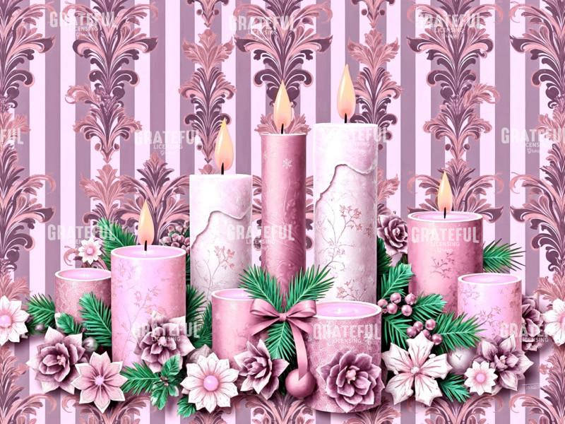 Pink Damask Christmas Candles