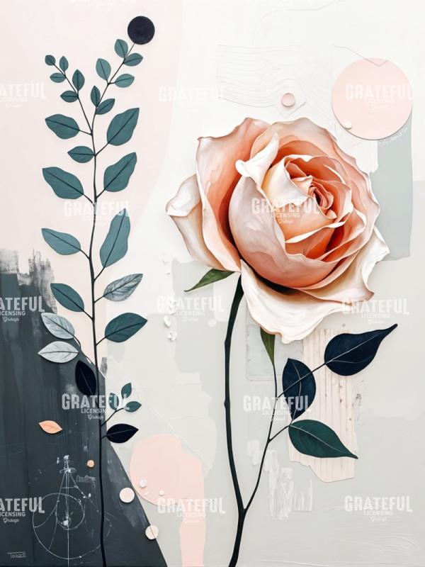 Abstract Modern Rose In Neutral Pink and Green