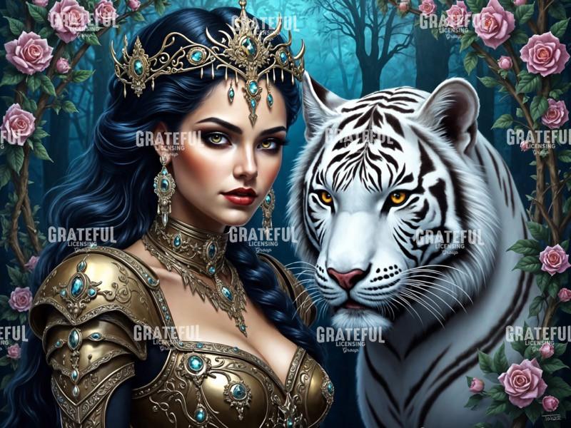 Warrior Queen with White Tiger