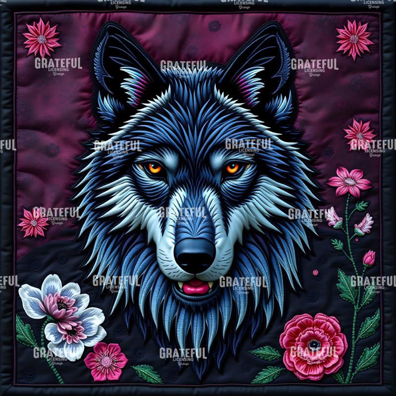 Wolf Moon Quilt Blocks Blue with Pink Flowers
