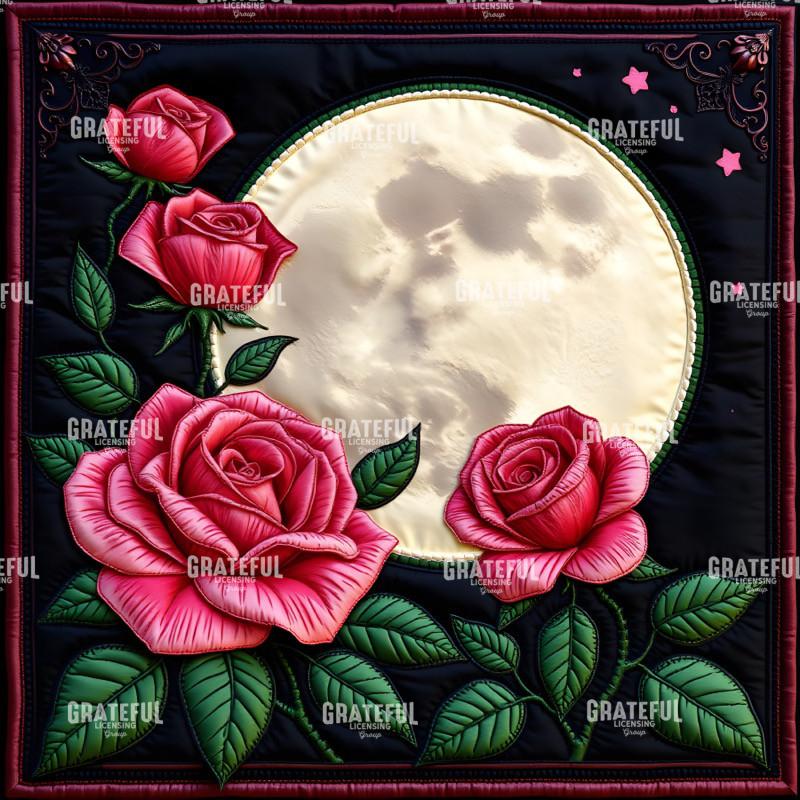 Wolf Moon Quilt Blocks Emerald Green and Hot Pink Full Moon