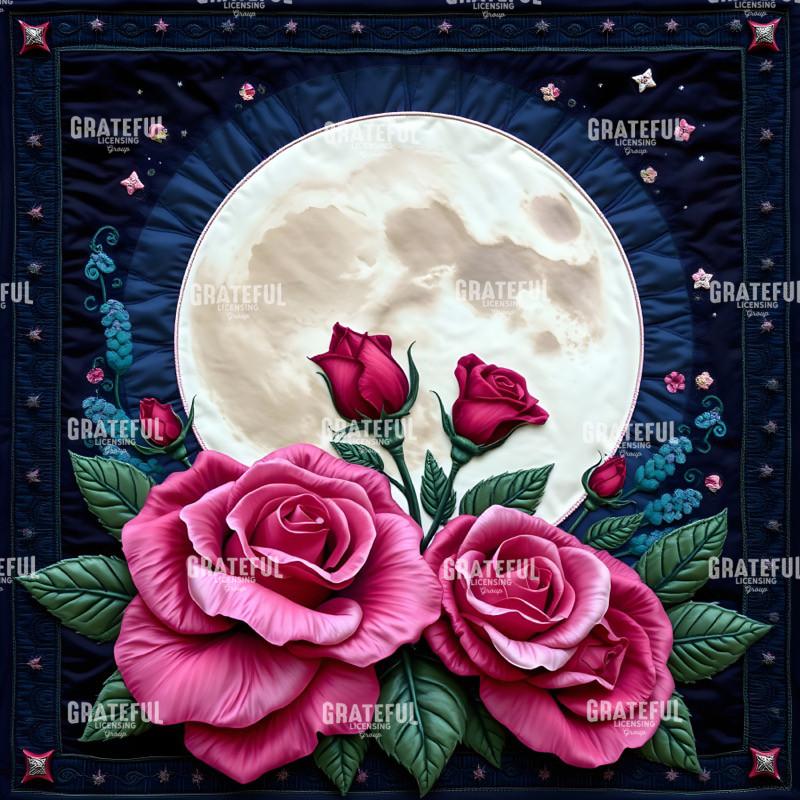Wolf Moon Quilt Blocks Large Pink Roses Full Moon