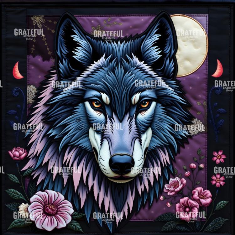 Wolf Moon Quilt Blocks Black Purple and Blue