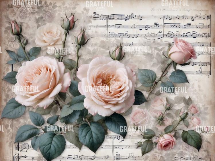 Salmon Pink Victorian Roses with Music