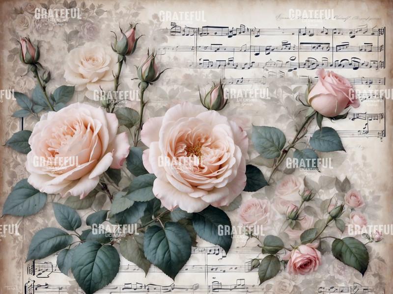 Salmon Pink Victorian Roses with Music