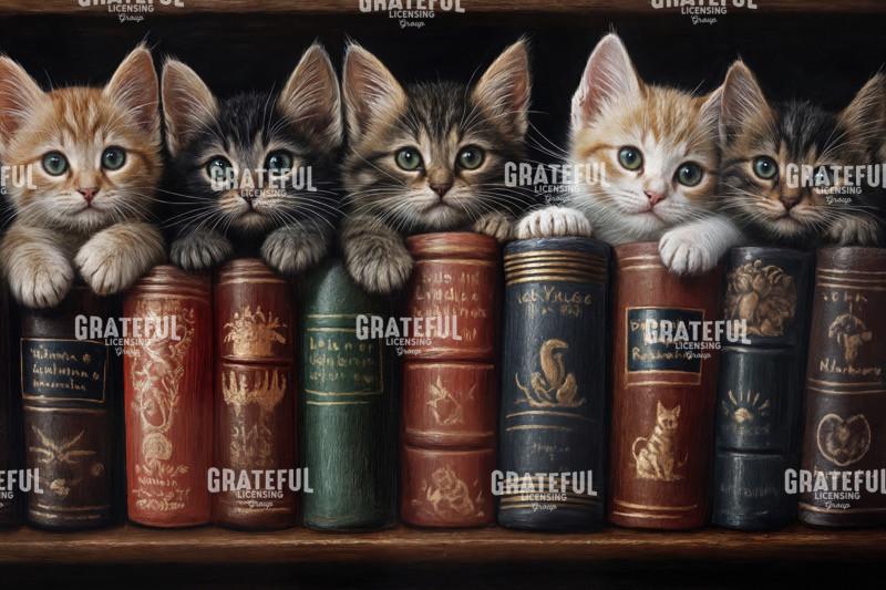 Kittens on a Bookshelf 2