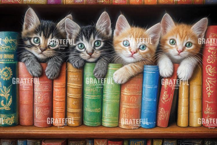 Kittens on a Bookshelf 3