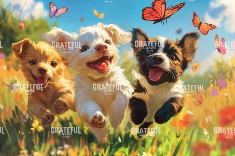 Puppies Chasing Butterflies in a Field 5